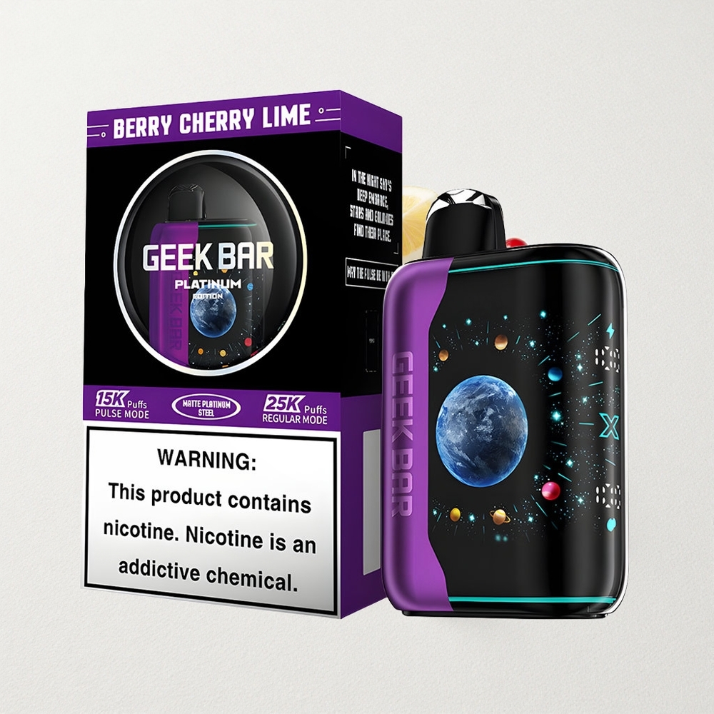 GEEK BAR Titan Pro - 25000 Puffs, Platinum Steel Finish, Dynamic 3D Screen, Dual Mesh Coil, 20mL E-Liquid, 2% Nicotine, USB-C Fast Charging