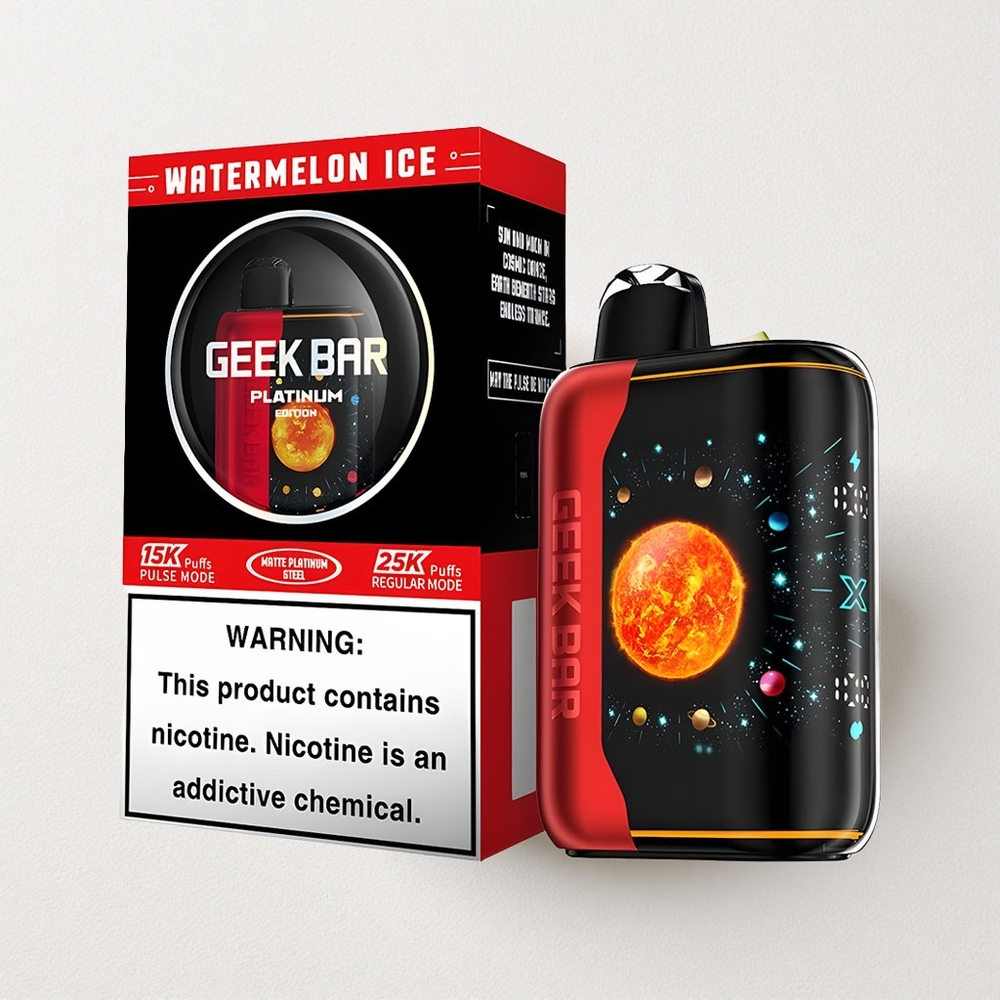 GEEK BAR Titanium Edition – 25000 Puffs, Premium Matte Platinum Steel Finish, Dynamic 3D Curved Screen, Quick USB-C Charging, Dual Mesh Coil, 20mL E-Liquid, 2% Nicotine