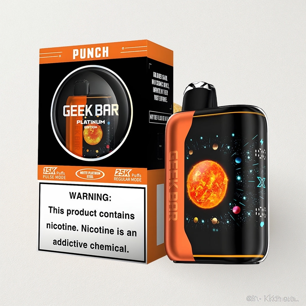 GEEK BAR Titanium Pro: 25000 Puffs, Platinum Steel Finish, 3D Curved Screen, USB-C Fast Charge, Dual Mesh Coil, 20mL E-Liquid, 2% Nicotine