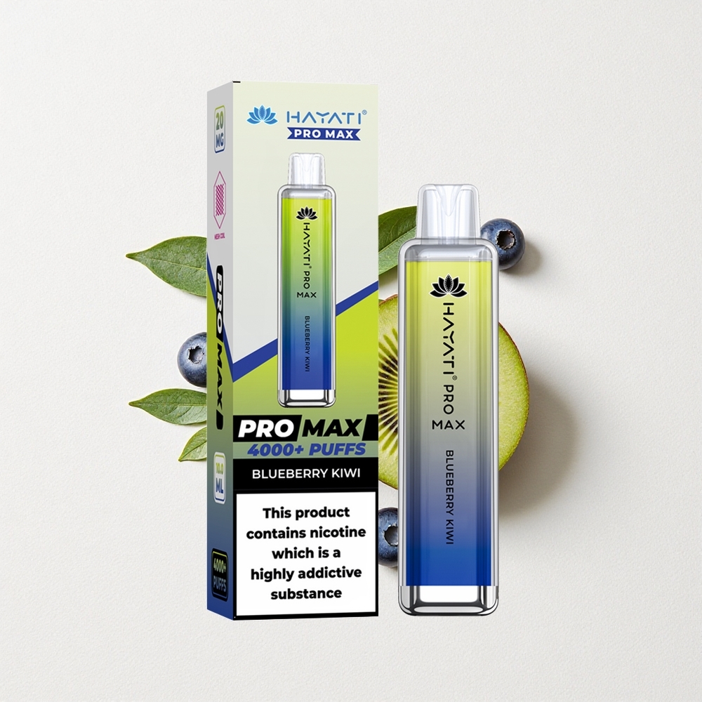 Hayati Pro Max 4000 Puffs Dual 1.1 Ohm Mesh Coil Rechargeable Disposable Vape Blueberry Kiwi