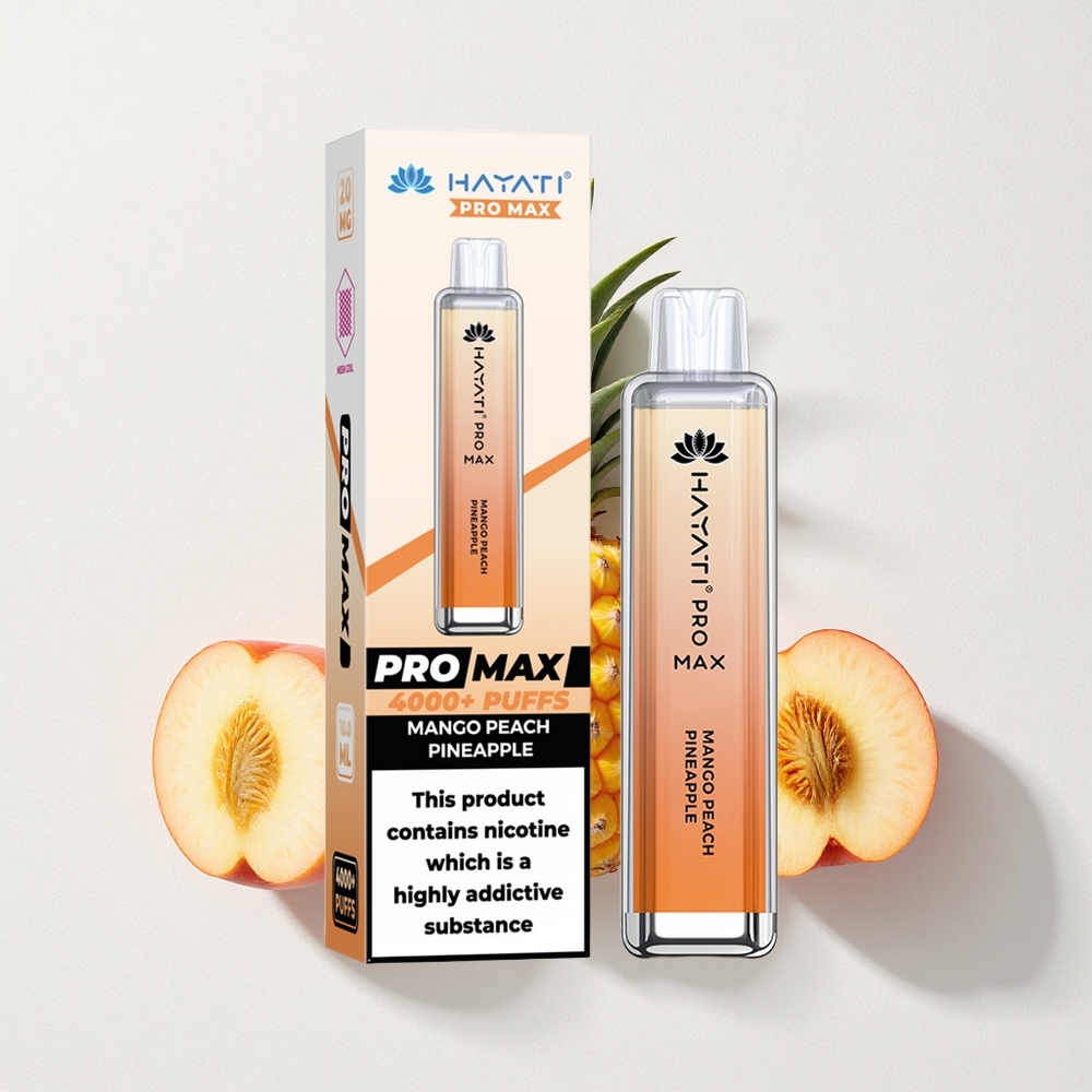 Hayati Pro Max 4000 Puffs Dual 1.1 Ohm Mesh Coil Rechargeable Mango Peach Pineapple