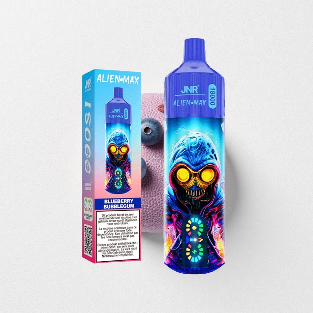 JNR Alien Max 18000 Puffs Dual Mesh Coil Blueberry Bubblegum LED Display