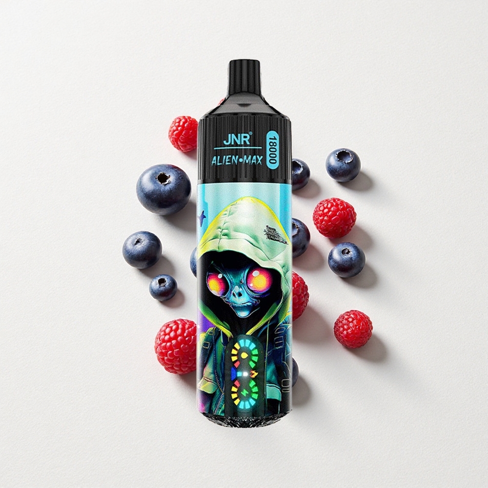 JNR Alien Max 18000 Puffs Dual Mesh Coil Blueberry Raspberry LED Display