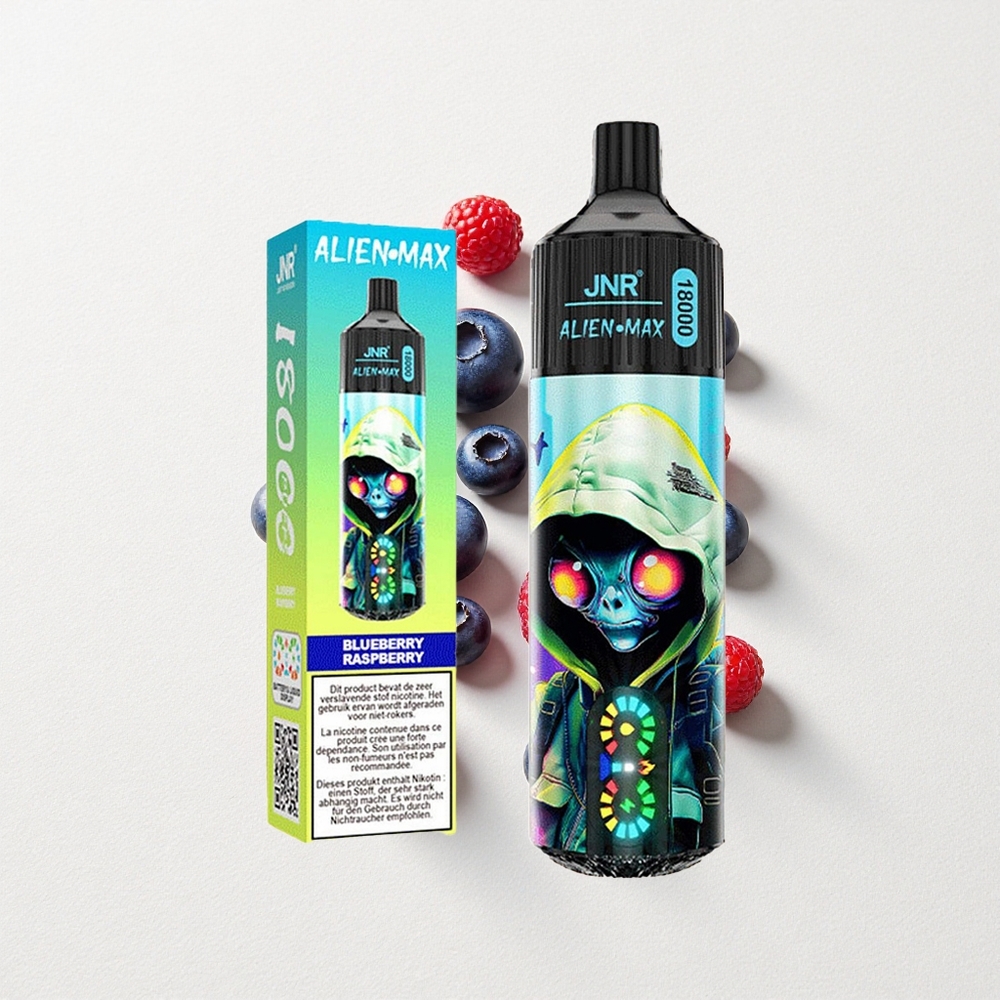 JNR Alien Max 18000 Puffs Dual Mesh Coil Blueberry Raspberry LED Display