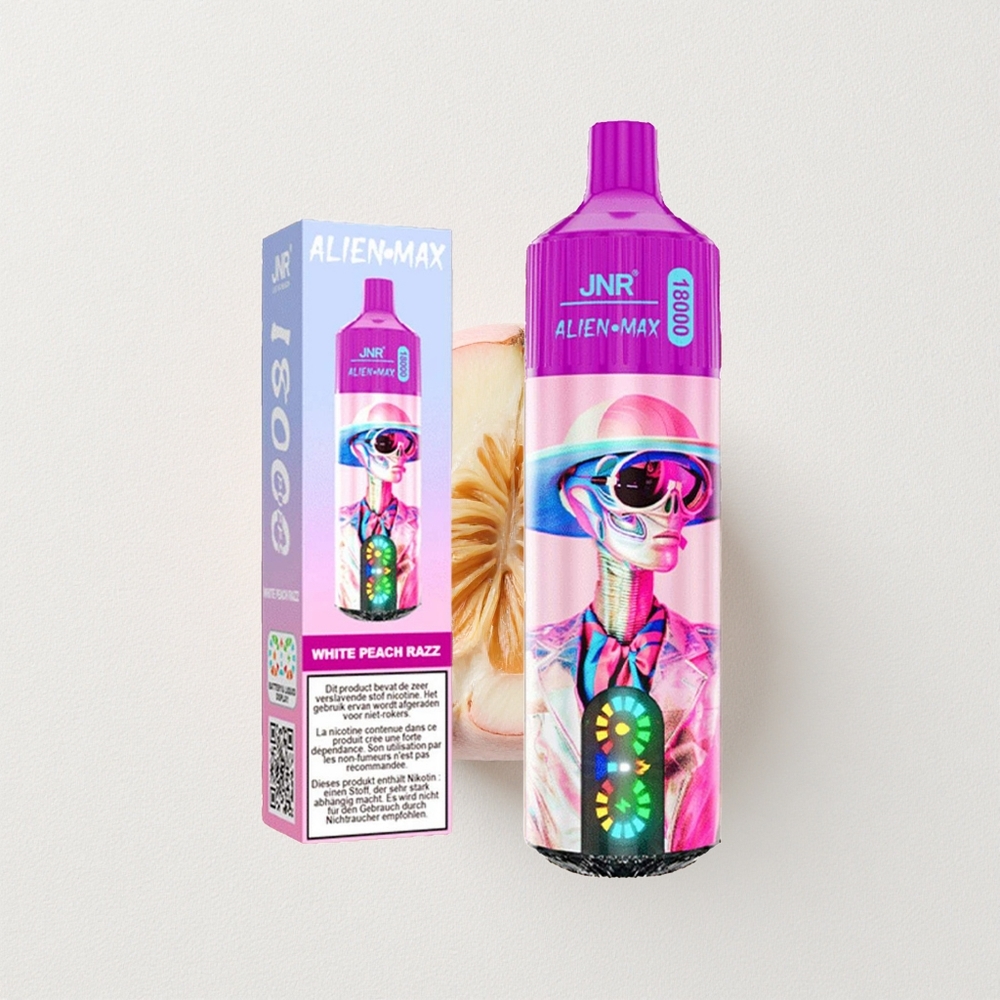 JNR Alien Max 18000 Puffs Dual Mesh Coil LED White Peach Razz