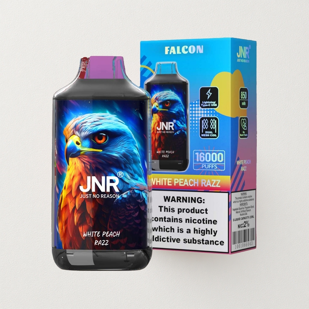 JNR Falcon 16000 Puffs Dual Mesh Coil 22mL E-Liquid Capacity White Peach Razz