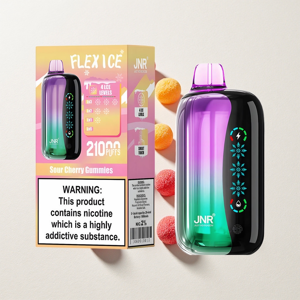 JNR Flex Ice 21000 Puffs Disposable Vape Sour Cherry Gummies Dual Mesh Coil Type-C