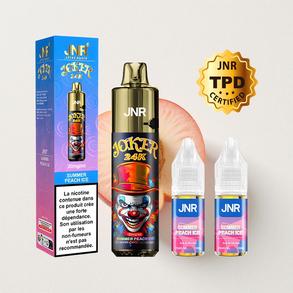 JNR Joker 24K Puffs Disposable Vape Summer Peach Ice 2% Nicotine 800mAh Battery Capacity
