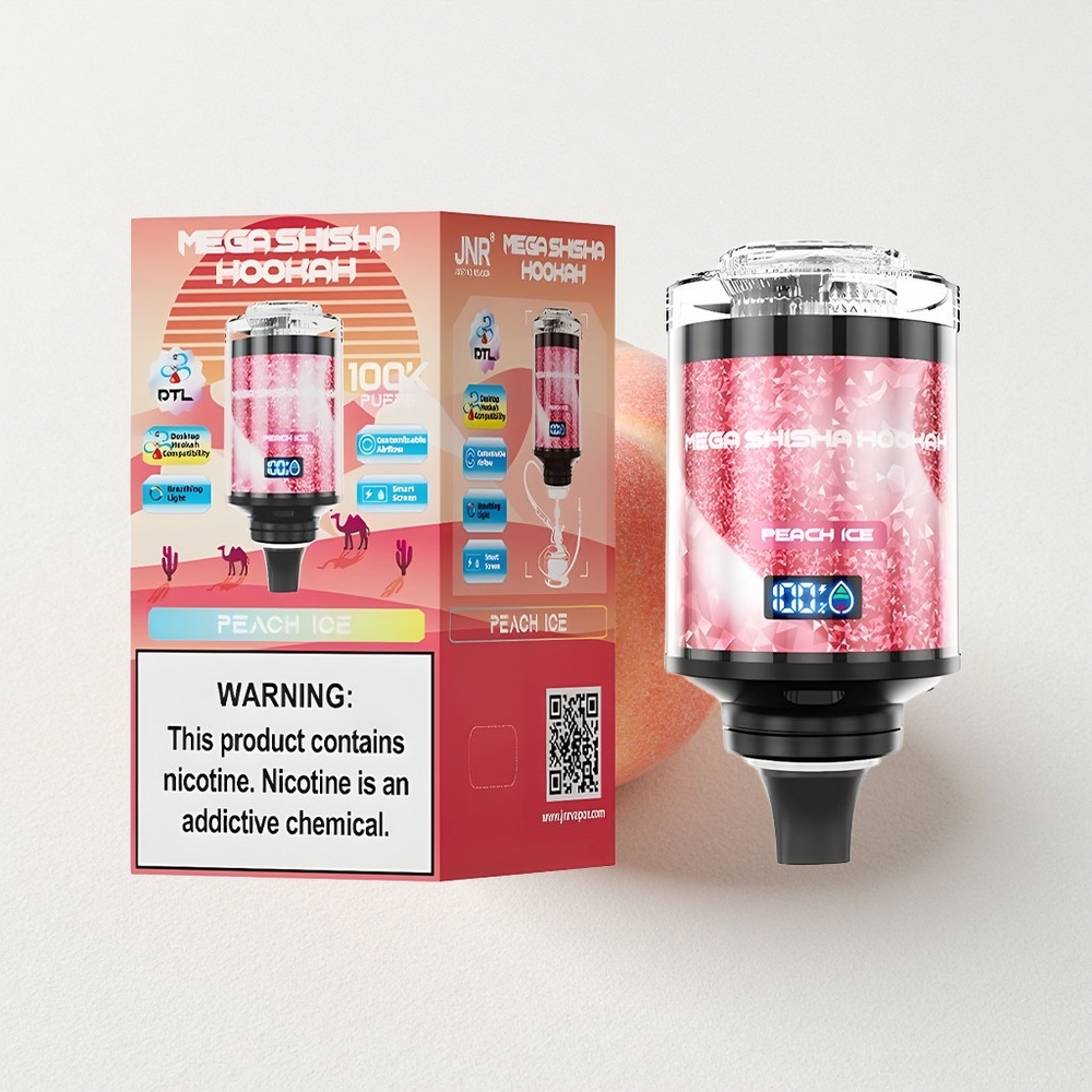 JNR Mega Shisha Hookah 100K 60mL E-Liquid Capacity Smart Peach Ice
