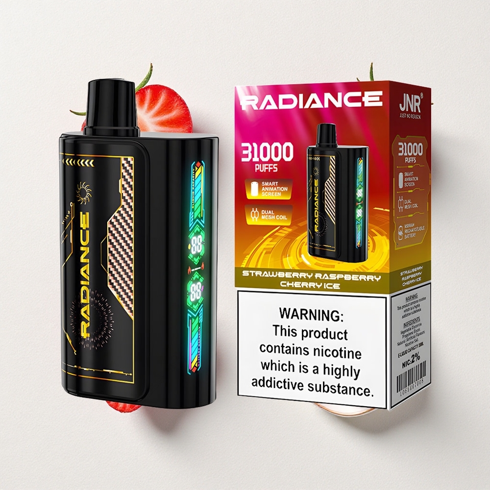 Jnr Radiance 31000 Puffs Disposable Vape Strawberry Raspberry Cherry Ice With Dual Mesh Coil Coil & Smart Animation Screen