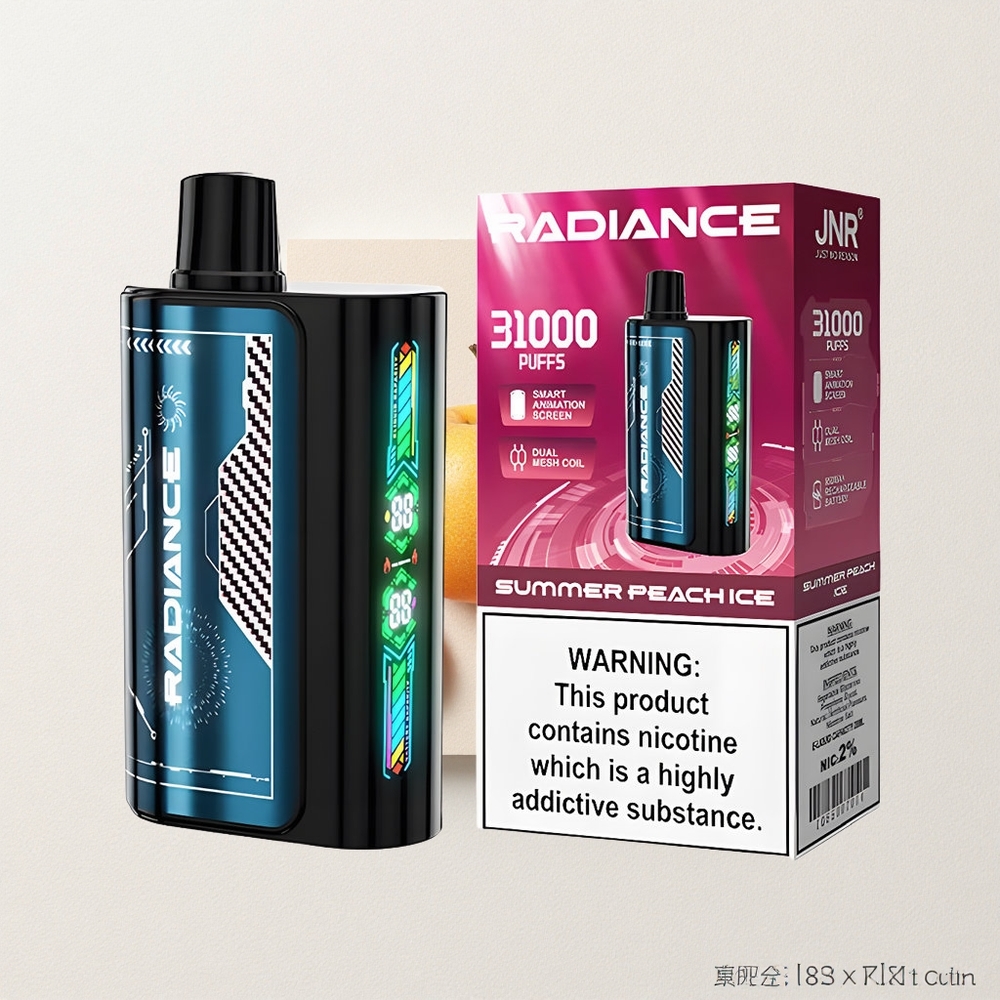 Jnr Radiance 31000 Puffs Disposable Vape Summer Peach Ice With Dual Mesh Coil Coil & Smart Animation Screen