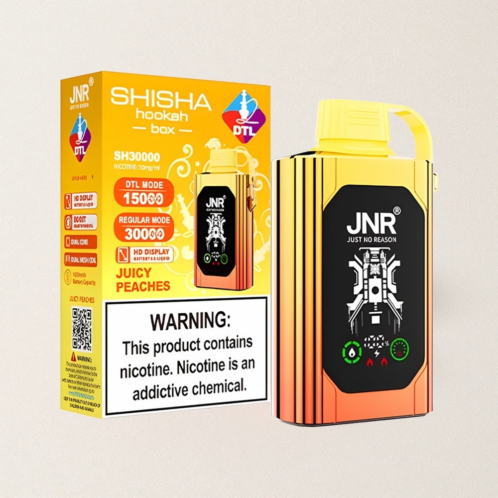 JNR Shisha Hookah Box 20500 Puffs HD Display Dual Mesh Coil Juicy Peaches