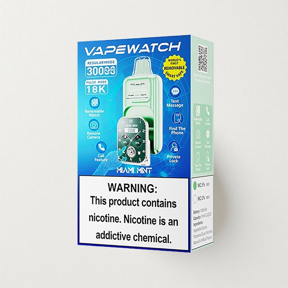JNR VapeWatch 30000 Puffs Dual Mesh Coil 19mL E-Liquid Capacity Miami Mint