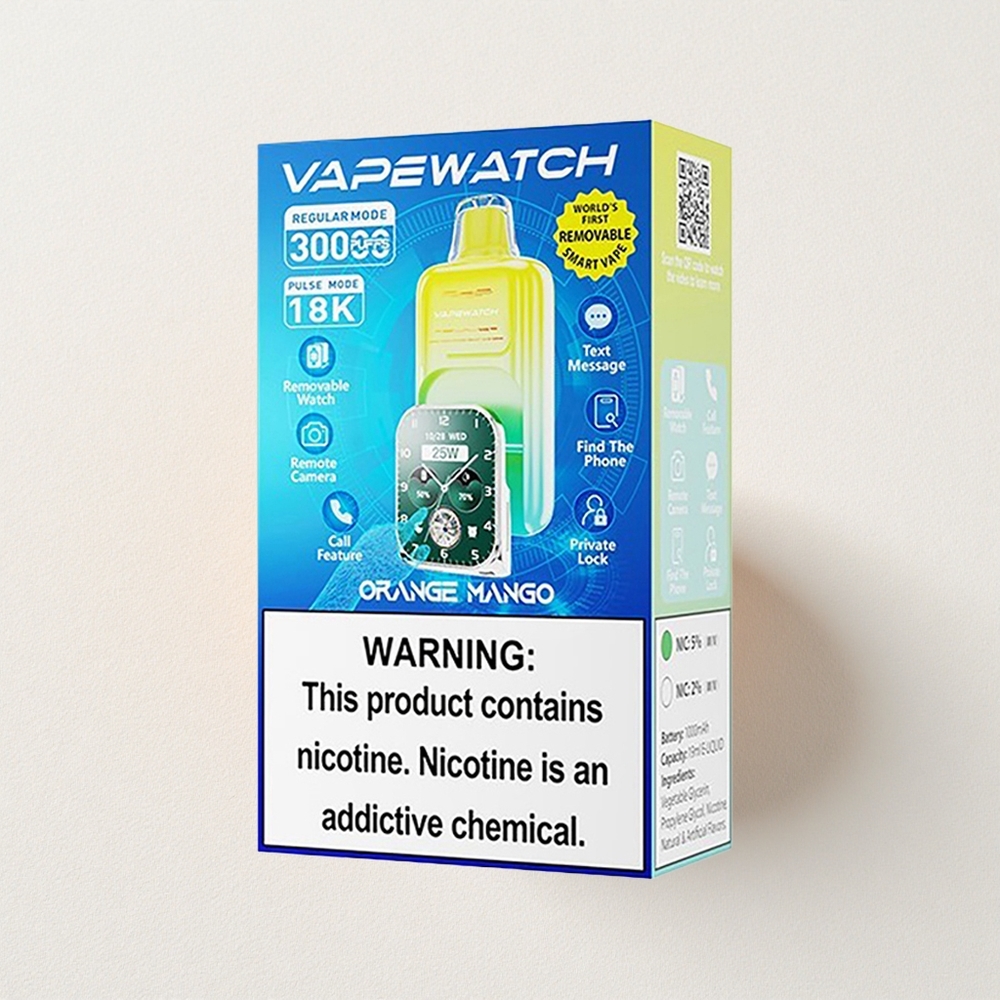JNR VapeWatch 30000 Puffs Dual Mesh Coil 19mL E-Liquid Capacity Orange Mango Type-C Quick Charge