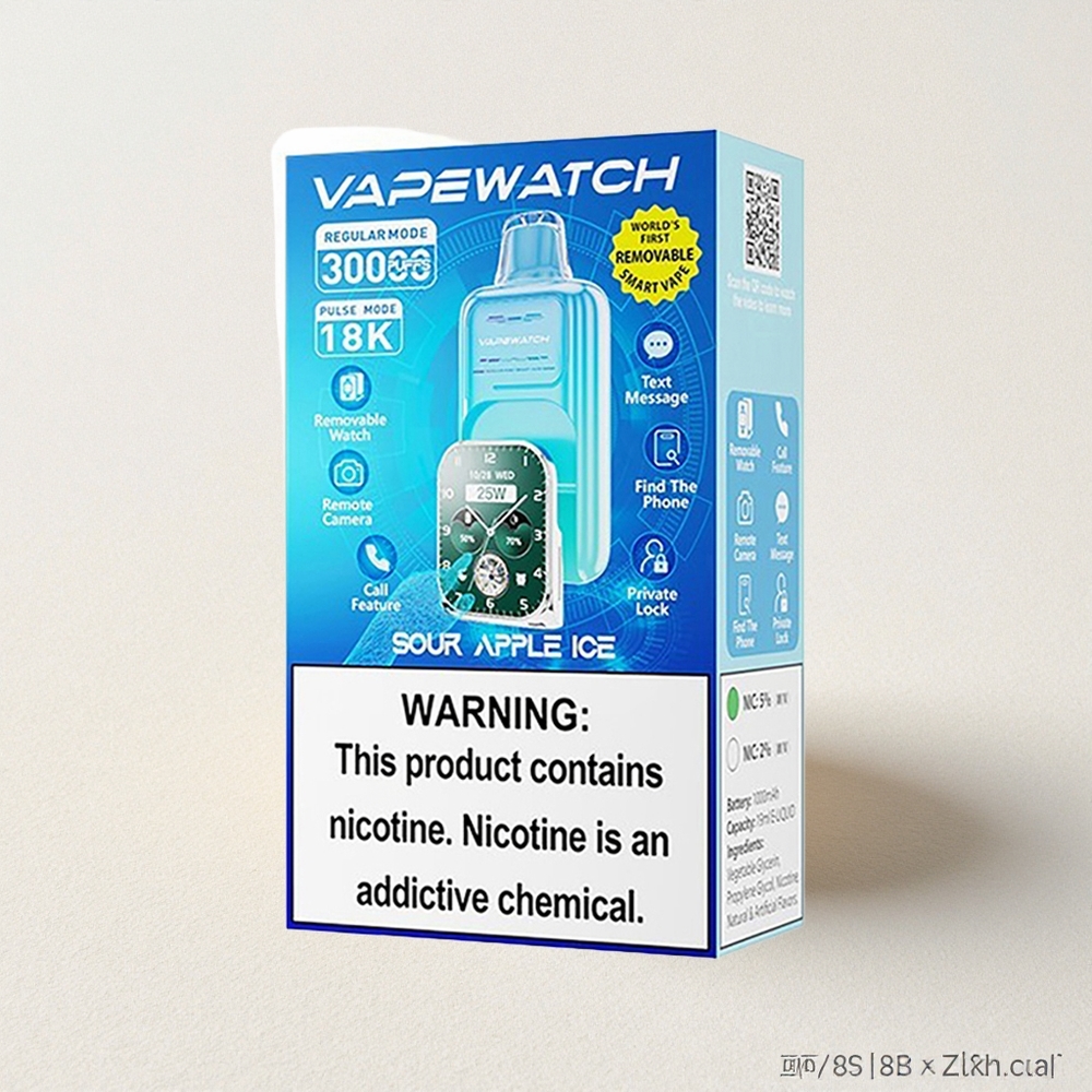 JNR VapeWatch 30000 Puffs Dual Mesh Coil 19mL E-Liquid Capacity Sour Apple Ice