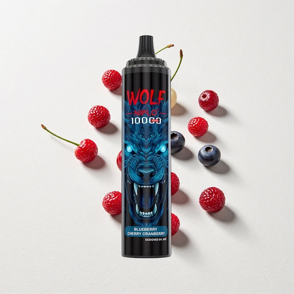JNR Wolf Niplo 10000 Puffs 20mL E-Liquid Capacity Mesh Blueberry Cherry Cranberry