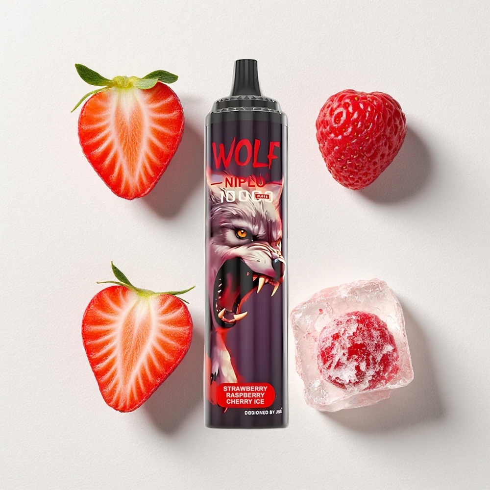 JNR Wolf Niplo 10000 Puffs 20mL E-Liquid Capacity Mesh Strawberry Raspberry Cherry Ice